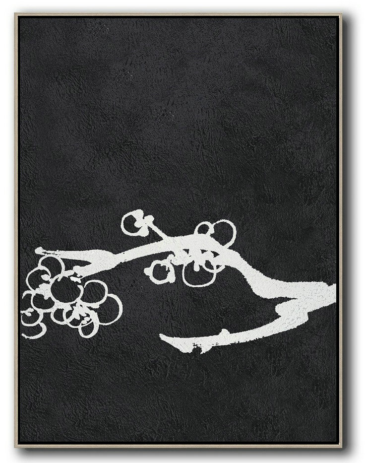 Abstract Painting Extra Large Canvas Art,Black And White Minimal Painting On Canvas - Acrylic Painting On Canvas